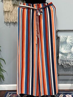 Shop 17 Size M Striped Wide Leg Palazzo Pants High Rise Tie Waist Boho Resort